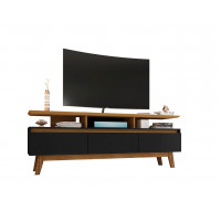Manhattan Comfort 234BMC82 Yonkers 70.86 TV Stand with Solid Wood Legs and 6 Media and Storage Compartments in Black and Cinnamon